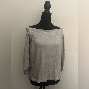 Lucky brand, off the shoulder top, beige with thin stripes